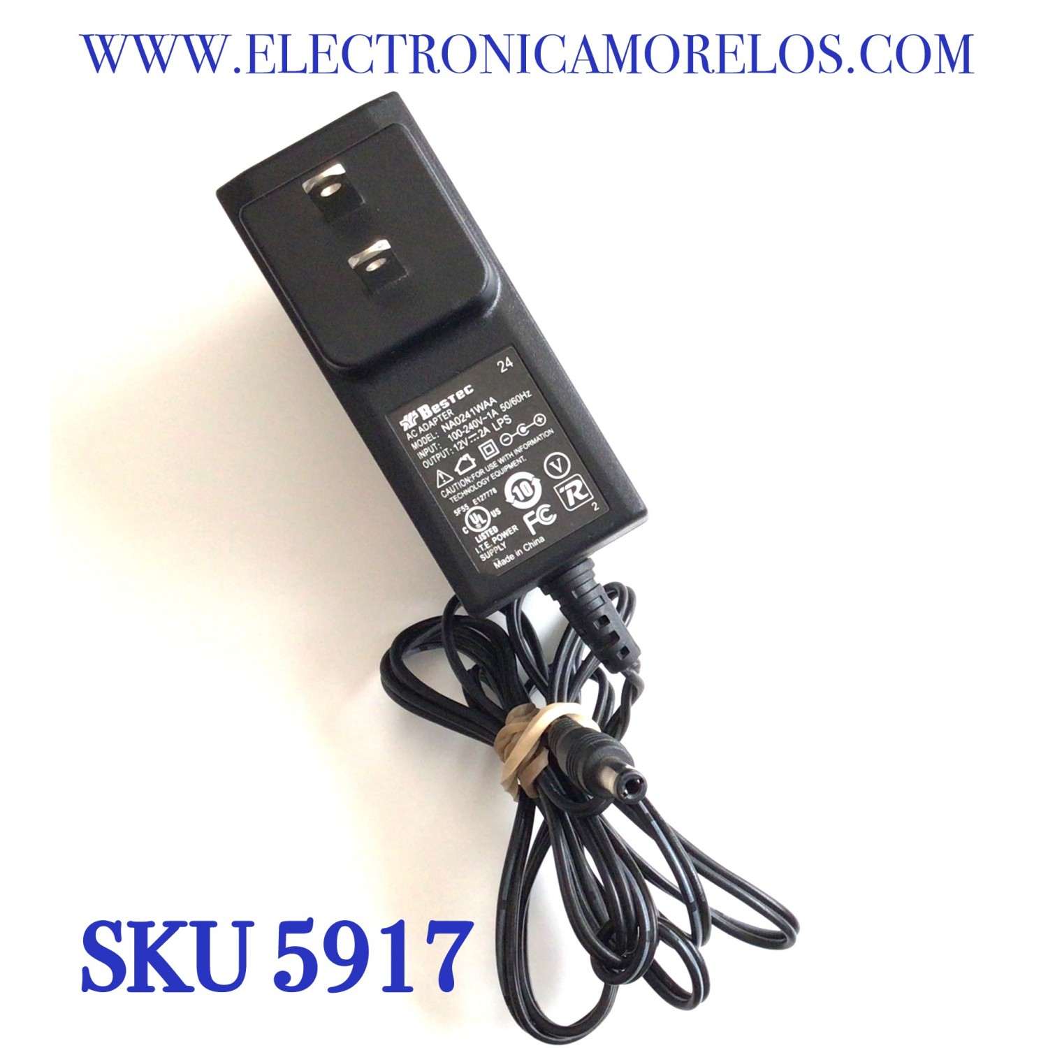 CARGADOR / ADAPTADOR DE FUENTE DE PODER BESTEC VCA-VCD /  NUMERO DE PARTE NA0241WAA / E127778 / ENTRADA VCA 100-240V~ 1A 50/60HZ / SALIDA VCD 12V 2A LPS / MODELO NA0241WAA